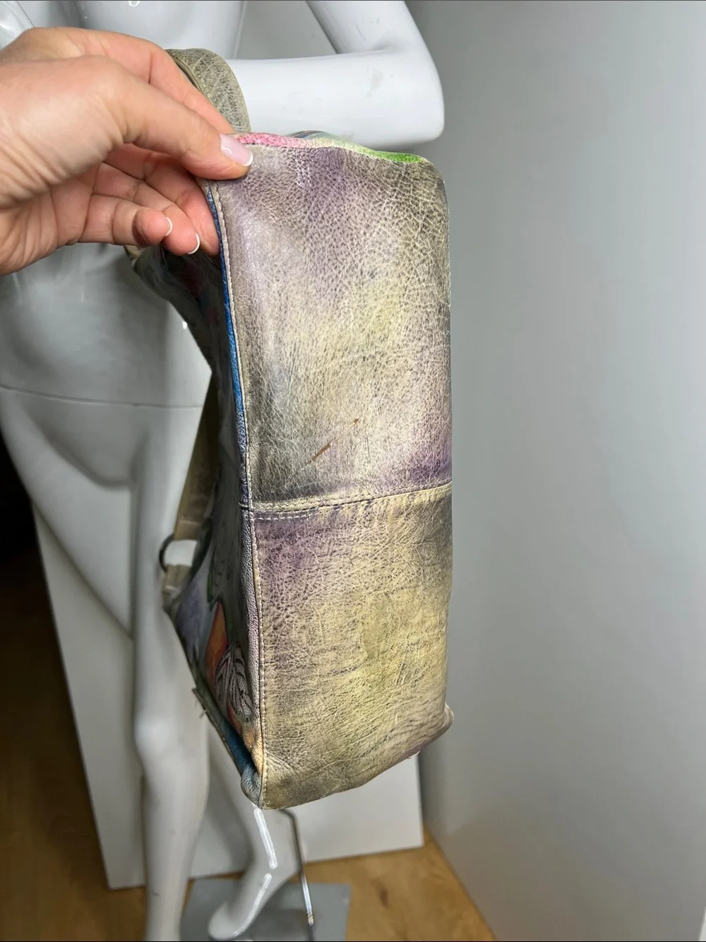 Anuschka Hand Painted Leather Zip Large Shoulder Bag Made in India